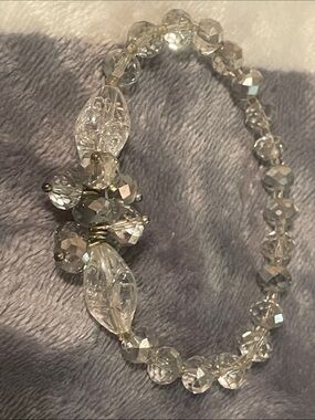 Clear Crystal Beaded Stretch Bracelet - Transparent